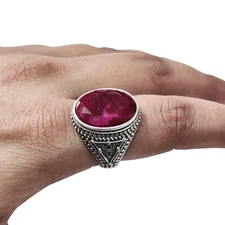 NATURAL RUBY CORUNDUM JULY BIRTH 925 SOLID SILVER CHRISTMAS ARABIC DESIGN RING