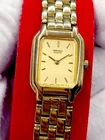 [N.Mint] 1997 Vintage Seiko Womens Tank Watch V400-5498 Gold Tone Gold Dial 6.5"
