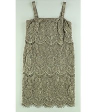 R & M Richards Womens Lace Shift Dress, Beige, 10