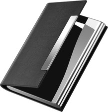 Metal PU Leather Pocket Card Holder - Slim Business ID Credit Card Case Wallet