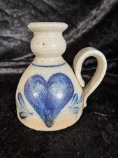 1987 Rowe Pottery Works Stoneware Salt Glaze Heart Candlestick Candle Holder 5"
