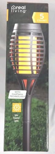 Real Living LED Solar Flame Torch Light 5 Count Set Rechargeable Black Finish - Picture 4 of 6