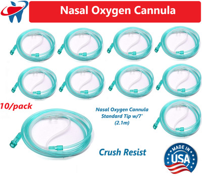 BOX OF 10 (TEN) 7FT Adult Flexible Tip Soft Nasal Oxygen Cannulas Green