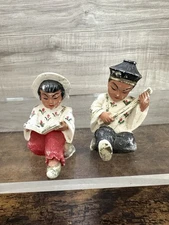 Vintage 1950's Chinese Salt Stone Set of 2 Children 3" tall Figurines Free Ship