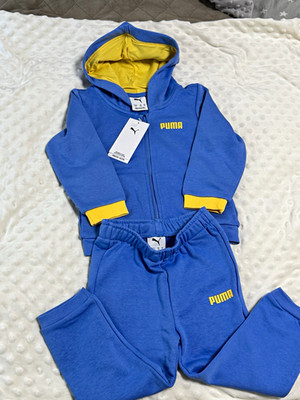 PUMA Kinder Trainingsanzug 2-teilig blau/gelb Gr. 92 Zip-Hoodie & Hose