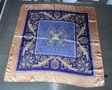 A7 LARGE 30  SQUARE SILK SCARF PAISLEY BLUE PEACH REVERSIBLE PATTERN