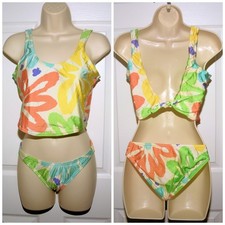 VTG 80's 2-Piece Watercolor Floral Swimsuit XXS from Bare Assets Lined Crop Look