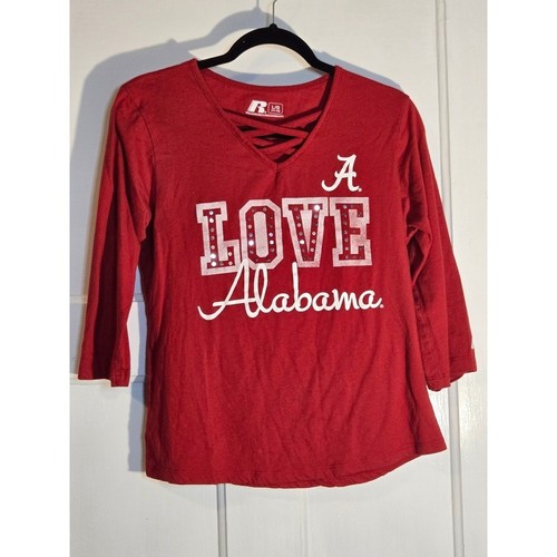 Russell Athletic, Russell Alabama Crimson Tide Love Sequins Strappy V-Neck 3/4 Sleeve Top Red L/G
