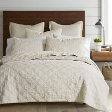 French Flax Linen Cotton King Quilt - Natural 106x92 Inches