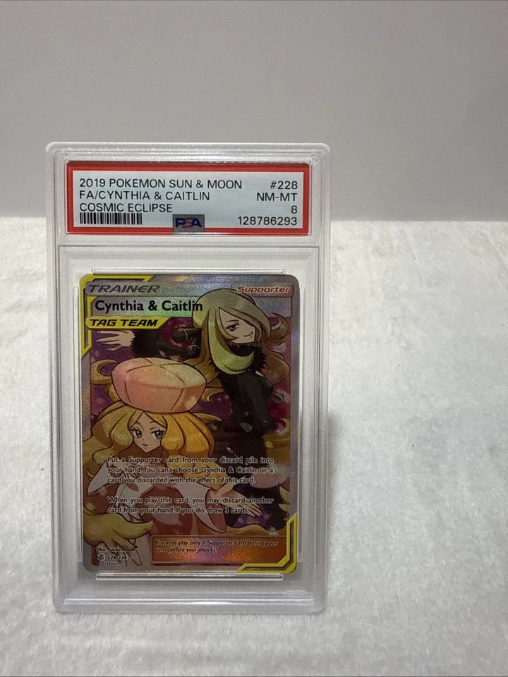 2019 Pokemon Sun & Moon Cosmic Eclipse #228 FA Cynthia & Caitlin PSA 8 NM-MT - Image 2 of 4