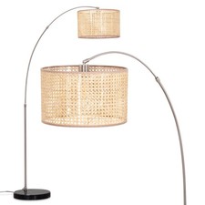 HOFSTEIN Varoni Stehlampe Rund Metall/Rattan/Wienergeflecht Nickel/Schwarz/Natur