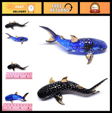 Set of 2 Mini Whale Shark Glass Figurines - Handmade Ocean Decor, Collectible Ar
