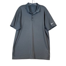 Nike Dri-FIT Mens XL Gray Short Sleeve Golf Polo Shirt Charcoal Logo Athleisure