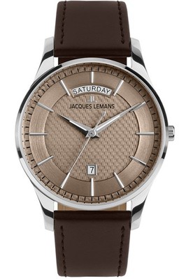 JACQUES LEMANS Herrenuhr London Quarz Dunkelbraun/Mokka 1-2193K