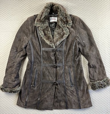 Damenmantel ''Designer'' - 100% echtes Wildleder - Größe 38 - Öko Fell
