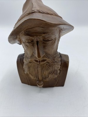 Vintage Swiss Hand carved Wood Bust P Maeder Lucerne Alpine Folk Lore 1930-1940