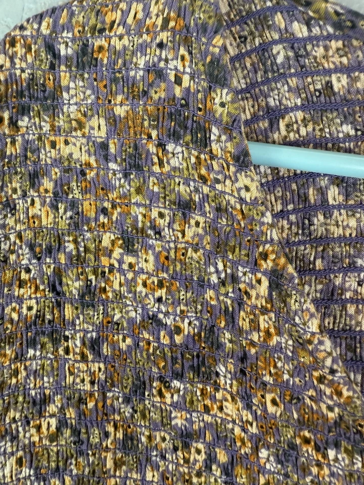 Camisa Sonoma Para Mujer XL Púrpura Amarilla Floral Manga Larga Calada Boho Top Rayón Foto 3 de 4