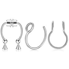 3Pcs Fake Nose Ring Magnetic Septum Ring Fake Nose Ring Hoop Stainless Steel Hor