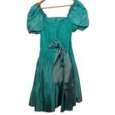 Vintage 1980s Party Dress Mayvens of California Green Poof Lace Iridescent