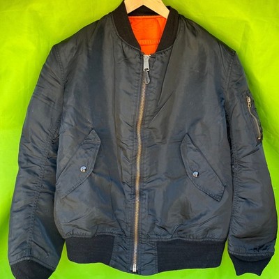 Alpha Industries MA-1 Bomber Flight Jacket Black Large Tall Made in USA Vintage