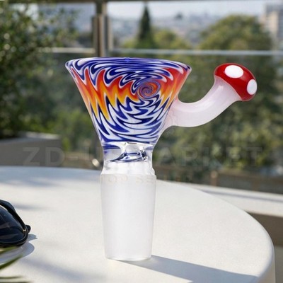 Blue Haze Mushroom Wig Wag Premium Quality Glass Bowl Slide Bong Water Pipe 14mm