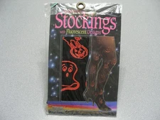 VINTAGE HALLOWEEN STOCKINGS With Fluorescent Designs - Nylon - One Size 8+