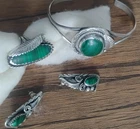Vtg J Yazzie Navajo Silver Cuff Bracelet + Matching Ring And Earrings