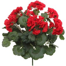 Larksilk Red Artificial Geranium Bush 18" UV Water Resistant Faux Silk Fl...