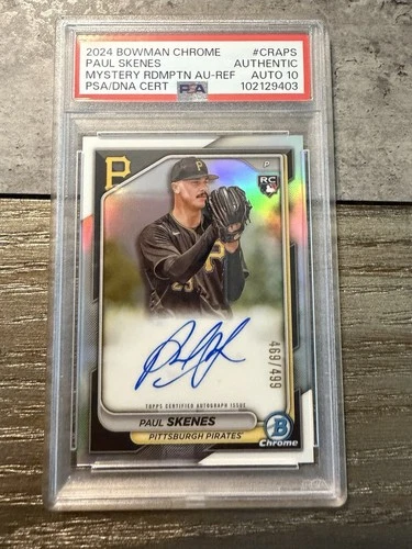 Paul Skenes RC 2024 Bowman Chrome Redeem Refractor 469/499  PSA  10 Auto POP 1 !