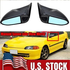 For 92-95 Eg 2dr Honda Civic Carbon Fiber Spoon Blue Tinted Glass Manual Mirror