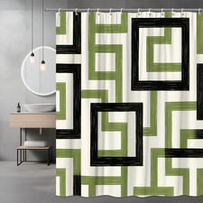 Geometric Black and Green Shower Curtain, Modern Art Design, Fabric