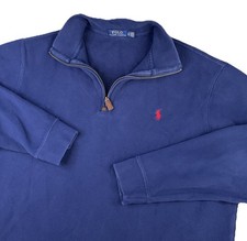 Polo Ralph Lauren Sweater 1/4 Zip Pullover Ribbed Blue Long Sleeve Men Sz L Tall