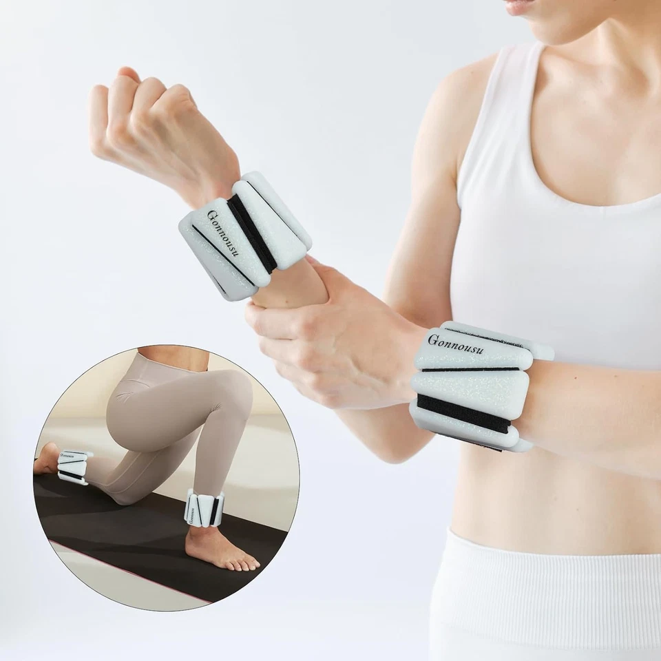 Pesas de muñeca ajustables portátiles para mujer y hombre - Pesas de tobillo, juego de 2 Foto 4 de 4