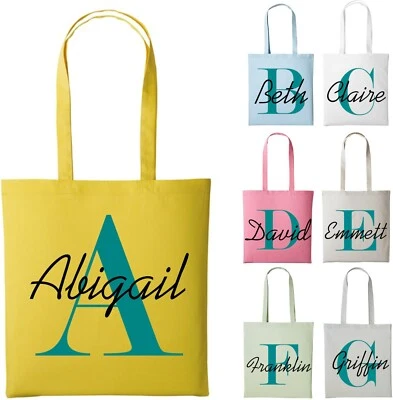 B&G Personalised Alphabet Name Signature Initial Tote Bag Any Letter Long handle Bag