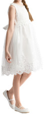 Elegante Vestito Comunione Bambina Bianco con Pizzo e Perline - Modello Claire