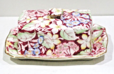 Royal Winton Grimwades Chintz Spring Glory Burgundy Covered Butter Dish 1950