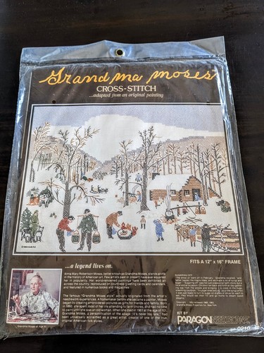 Grandma Moses Cross Stitch "Sugaring Off" 'Ballon' Paragon Sealed 12" x 16” Lot - Picture 2 of 16