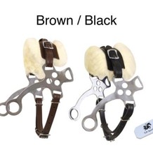 Brown/Black Hackamore Bitless Horse Bit with Fur Adjustable Leather Bridle Steel
