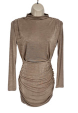 FASHION NOVA Womens Runched Knee Length Dress Size S Beige Heavy Knit  195P