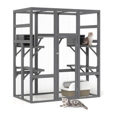 COZIWOW 70'' Wood Large Catio Outdoor Cat Cage Enclosure, 7 Platforms 2 Rest Box