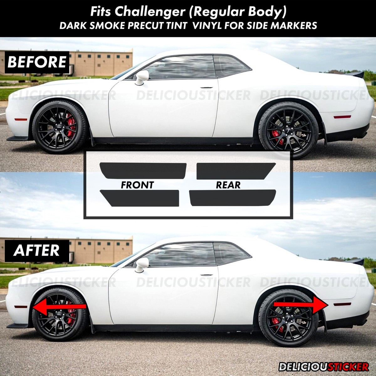 For 2015-2023 CHALLENGER Side Markers Front Rear SMOKE Overlay