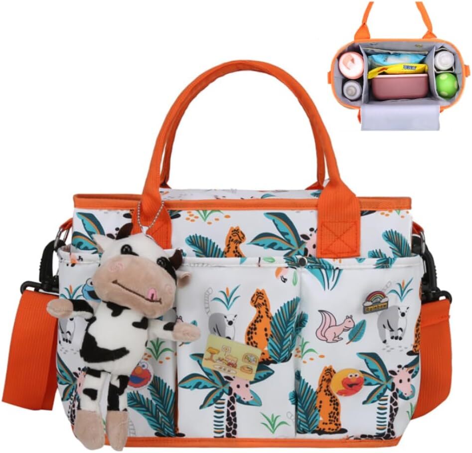 Waterproof Orange Giraffe Diaper Tote Bag for Moms-image