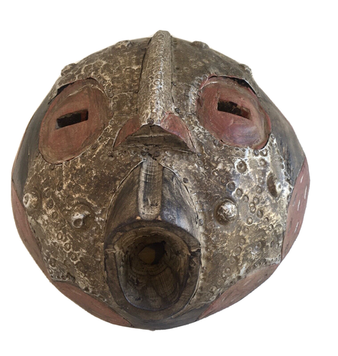 Mask/Decor Hand Carved Wood with Metal Overlay Ghana, Africa - Vintage, 10" Wide - Picture 10 of 10