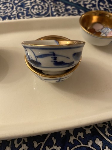 Sake Cups 6. Gold Chinoiserie Trinket Wisemen Sumo Vintage Japan FREE Shipping - 第 6/6 張圖片