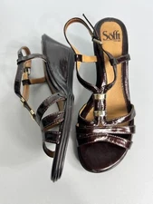 Sofft Wedge Sandal Size 8 M Brown Patent Leather Strappy