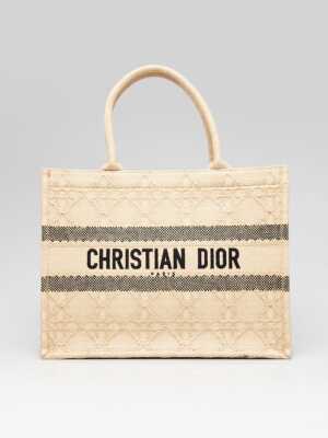 Christian Dior Natural Woven Straw Cannage Quilted Medium Book