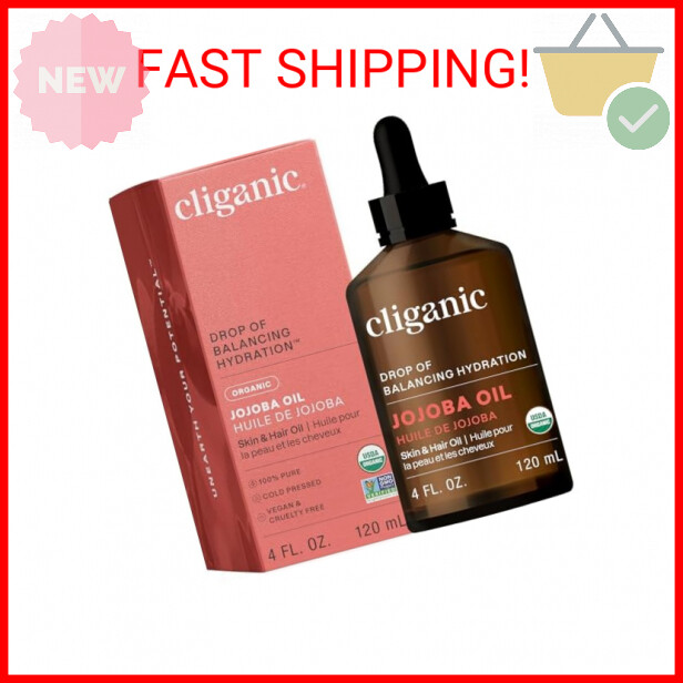 Cliganic Organic Jojoba Oil, 100% Pure (4oz) | Moisturizing Oil for Face, Hair,