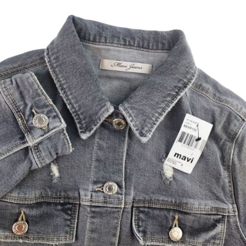 Mavi Women Small Gray Button Front Denim Distressed Jean Jacket