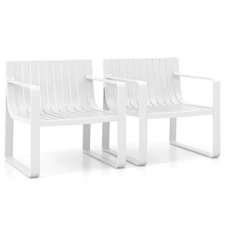 Patio Chairs Set of 2 Weather-resistant Plastic Outdoor Armchairs White