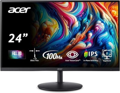 Acer SH242Y Ebmihx 23.8'' FHD 1920x1080 Ultra-Thin IPS Computer Monitor